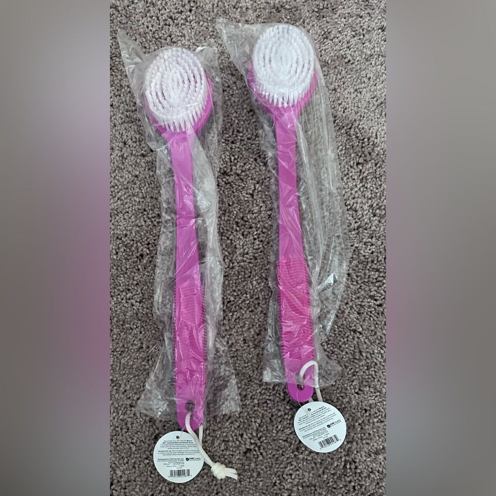 Beauty 360 long Handle Back Body Shower Brush Exfoliates Soft Bristles x2 NEW